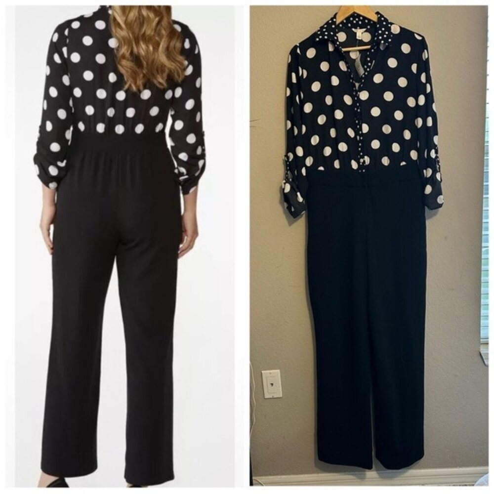 CATO Polka Dot Jumpsuit L Black White Dotcore Coquette Retro Chic Modcore NWT